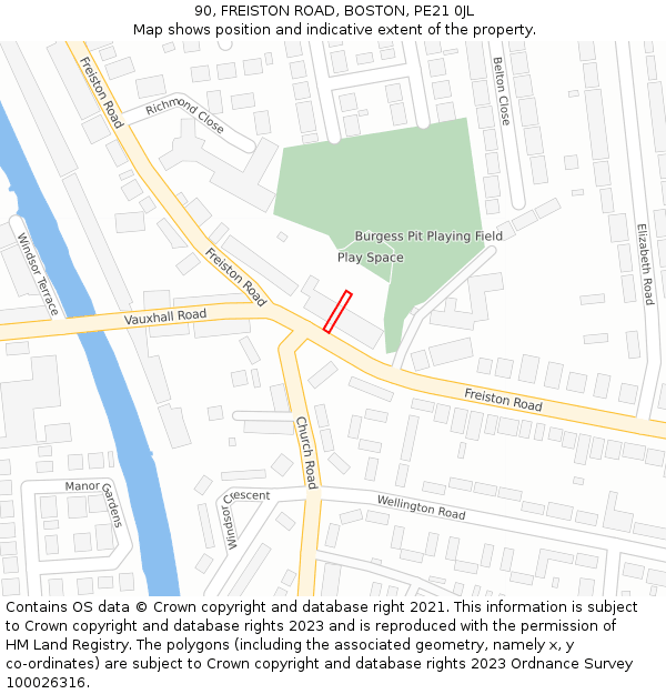 90, FREISTON ROAD, BOSTON, PE21 0JL: Location map and indicative extent of plot