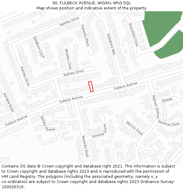 90, FULBECK AVENUE, WIGAN, WN3 5QL: Location map and indicative extent of plot