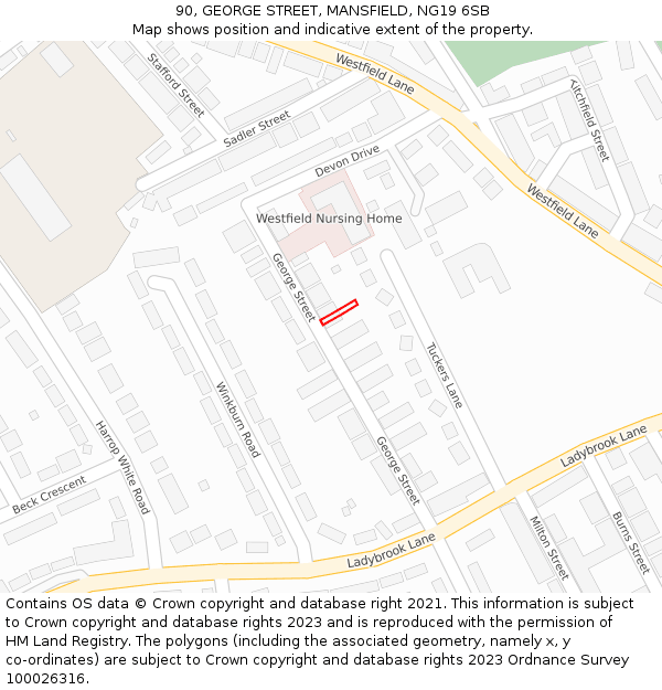 90, GEORGE STREET, MANSFIELD, NG19 6SB: Location map and indicative extent of plot