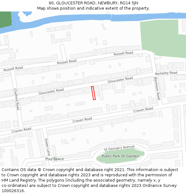 90, GLOUCESTER ROAD, NEWBURY, RG14 5JN: Location map and indicative extent of plot