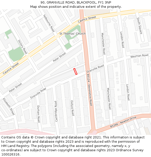 90, GRANVILLE ROAD, BLACKPOOL, FY1 3NP: Location map and indicative extent of plot
