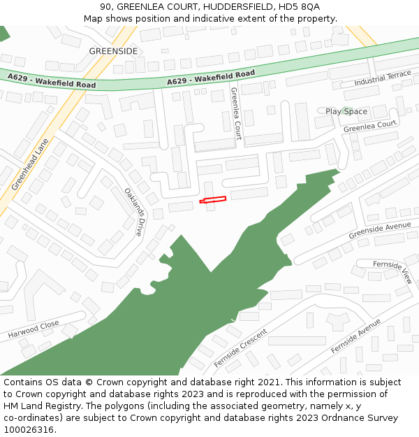 90, GREENLEA COURT, HUDDERSFIELD, HD5 8QA: Location map and indicative extent of plot