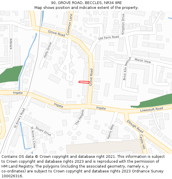 90, GROVE ROAD, BECCLES, NR34 9RE: Location map and indicative extent of plot