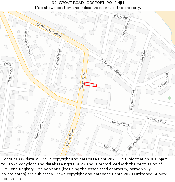 90, GROVE ROAD, GOSPORT, PO12 4JN: Location map and indicative extent of plot