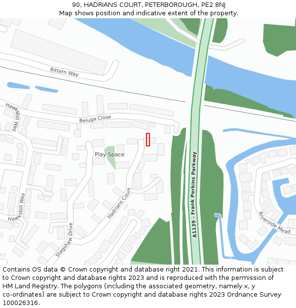 90, HADRIANS COURT, PETERBOROUGH, PE2 8NJ: Location map and indicative extent of plot