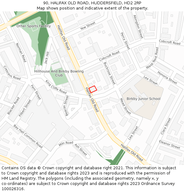 90, HALIFAX OLD ROAD, HUDDERSFIELD, HD2 2RP: Location map and indicative extent of plot