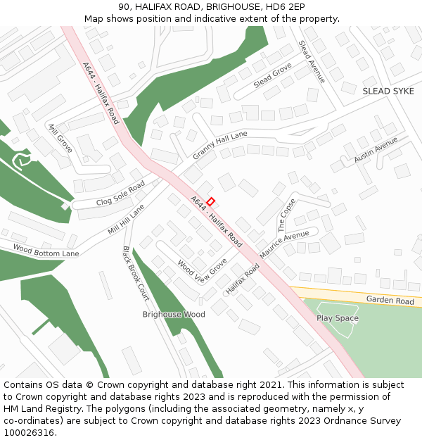 90, HALIFAX ROAD, BRIGHOUSE, HD6 2EP: Location map and indicative extent of plot