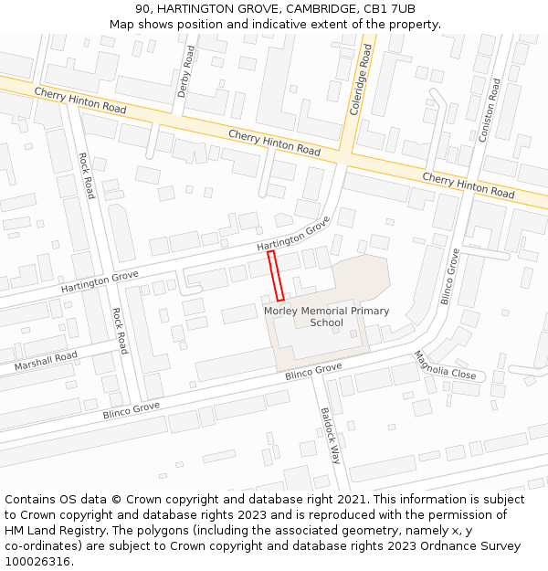 90, HARTINGTON GROVE, CAMBRIDGE, CB1 7UB: Location map and indicative extent of plot