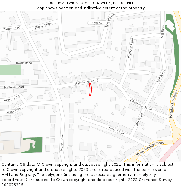 90, HAZELWICK ROAD, CRAWLEY, RH10 1NH: Location map and indicative extent of plot