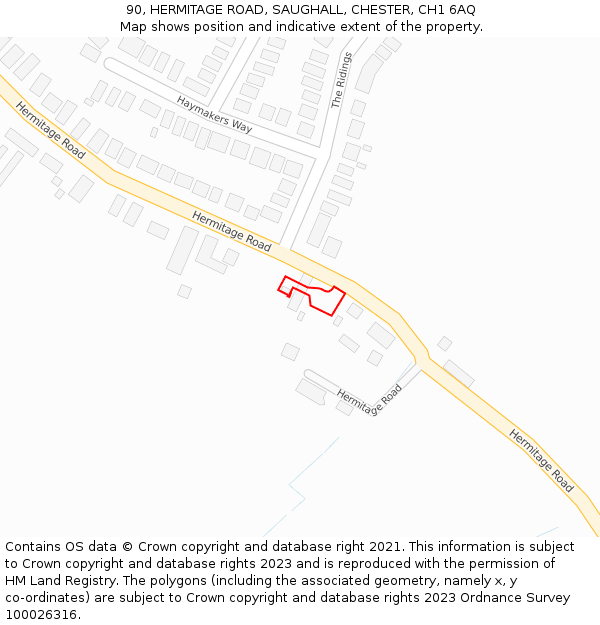 90, HERMITAGE ROAD, SAUGHALL, CHESTER, CH1 6AQ: Location map and indicative extent of plot