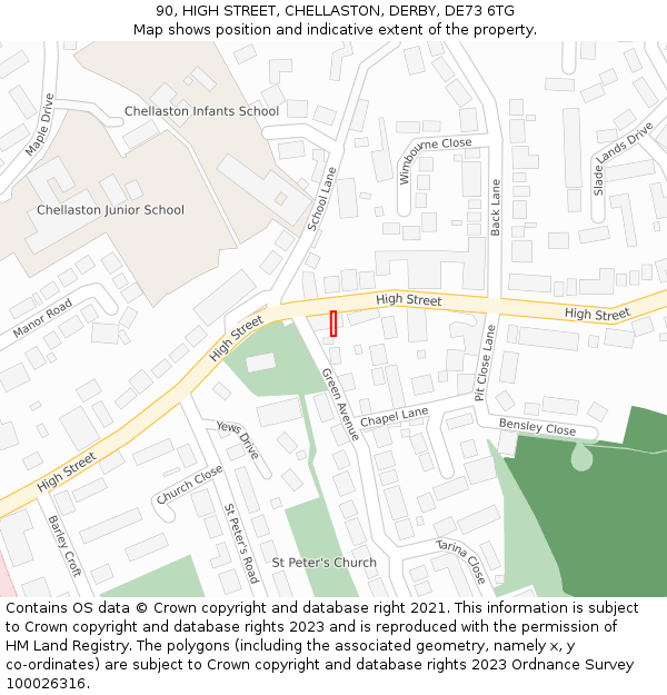 90, HIGH STREET, CHELLASTON, DERBY, DE73 6TG: Location map and indicative extent of plot