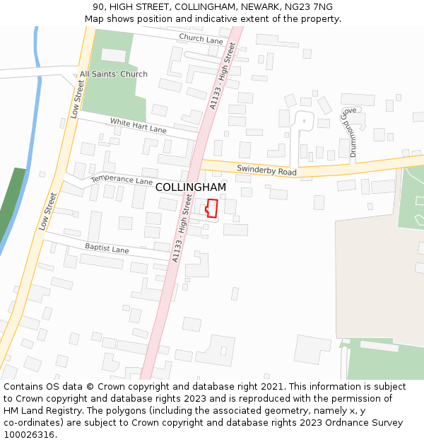 90, HIGH STREET, COLLINGHAM, NEWARK, NG23 7NG: Location map and indicative extent of plot
