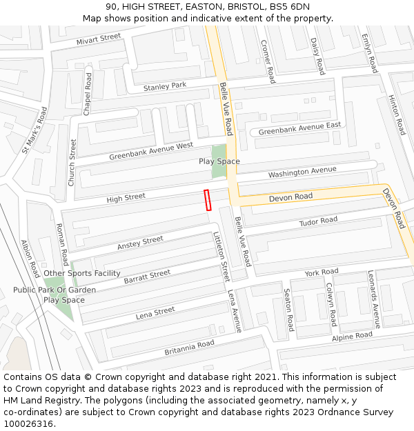 90, HIGH STREET, EASTON, BRISTOL, BS5 6DN: Location map and indicative extent of plot