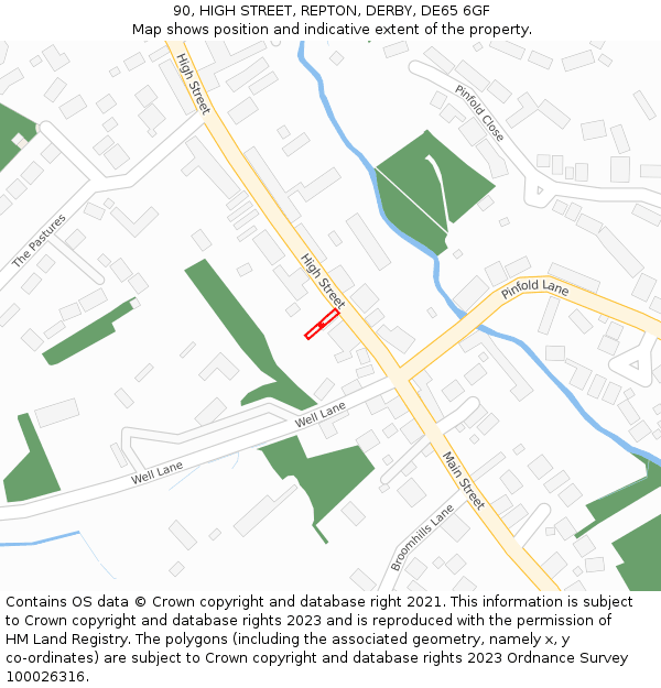 90, HIGH STREET, REPTON, DERBY, DE65 6GF: Location map and indicative extent of plot