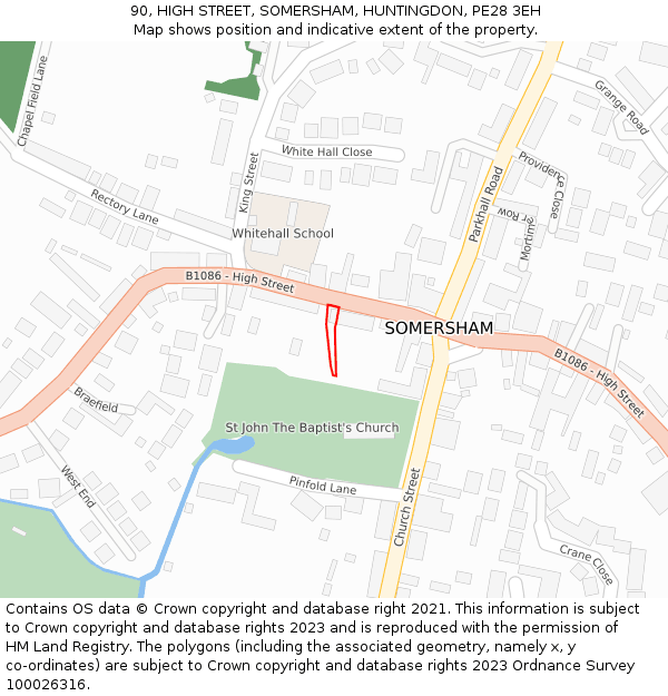 90, HIGH STREET, SOMERSHAM, HUNTINGDON, PE28 3EH: Location map and indicative extent of plot