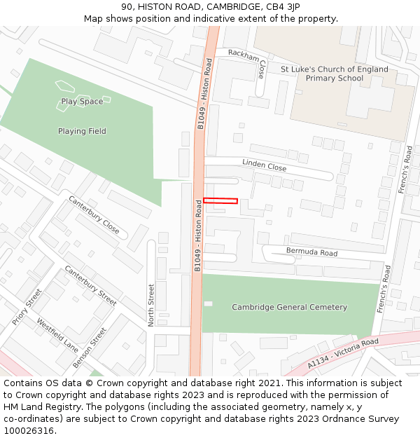 90, HISTON ROAD, CAMBRIDGE, CB4 3JP: Location map and indicative extent of plot
