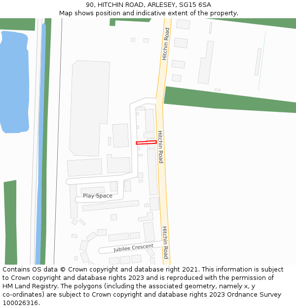90, HITCHIN ROAD, ARLESEY, SG15 6SA: Location map and indicative extent of plot