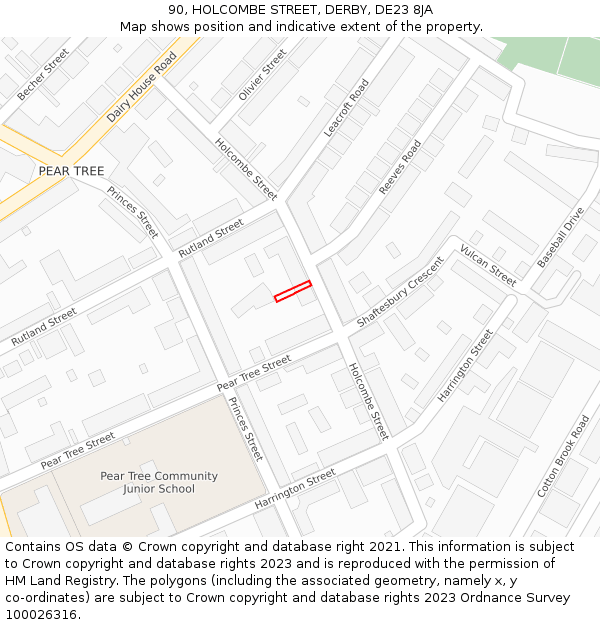 90, HOLCOMBE STREET, DERBY, DE23 8JA: Location map and indicative extent of plot