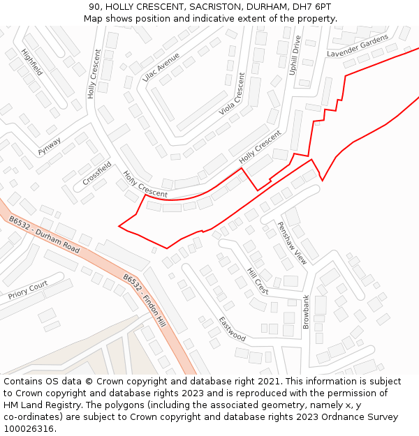 90, HOLLY CRESCENT, SACRISTON, DURHAM, DH7 6PT: Location map and indicative extent of plot