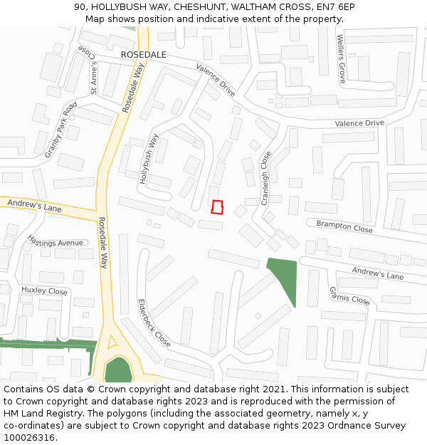 90, HOLLYBUSH WAY, CHESHUNT, WALTHAM CROSS, EN7 6EP: Location map and indicative extent of plot