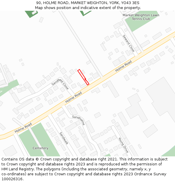 90, HOLME ROAD, MARKET WEIGHTON, YORK, YO43 3ES: Location map and indicative extent of plot