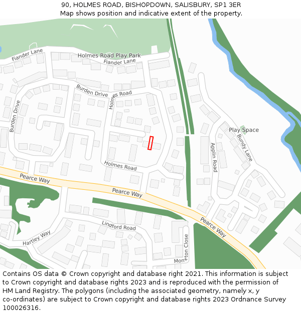 90, HOLMES ROAD, BISHOPDOWN, SALISBURY, SP1 3ER: Location map and indicative extent of plot
