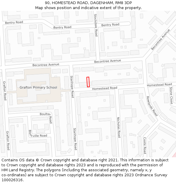 90, HOMESTEAD ROAD, DAGENHAM, RM8 3DP: Location map and indicative extent of plot