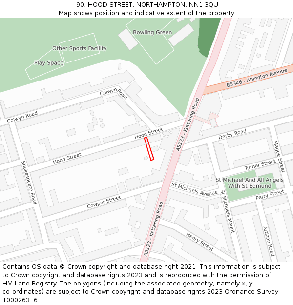 90, HOOD STREET, NORTHAMPTON, NN1 3QU: Location map and indicative extent of plot
