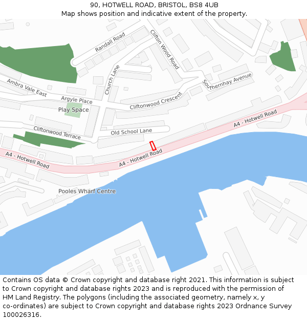 90, HOTWELL ROAD, BRISTOL, BS8 4UB: Location map and indicative extent of plot