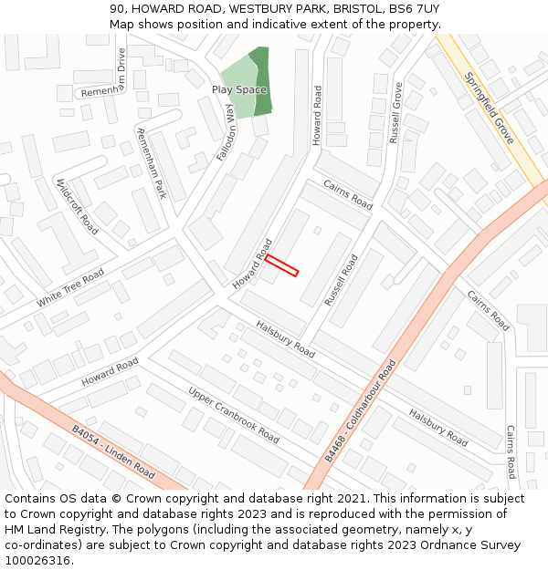 90, HOWARD ROAD, WESTBURY PARK, BRISTOL, BS6 7UY: Location map and indicative extent of plot