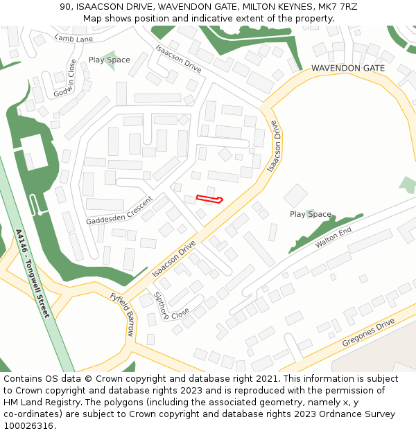 90, ISAACSON DRIVE, WAVENDON GATE, MILTON KEYNES, MK7 7RZ: Location map and indicative extent of plot