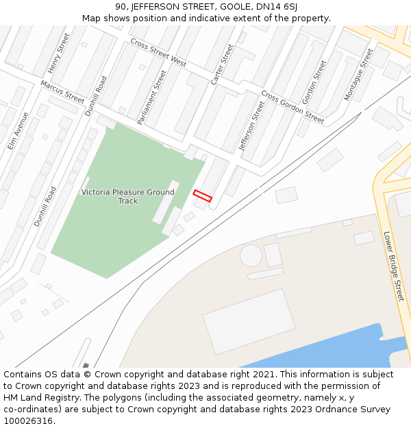 90, JEFFERSON STREET, GOOLE, DN14 6SJ: Location map and indicative extent of plot