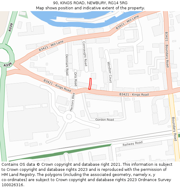 90, KINGS ROAD, NEWBURY, RG14 5RG: Location map and indicative extent of plot
