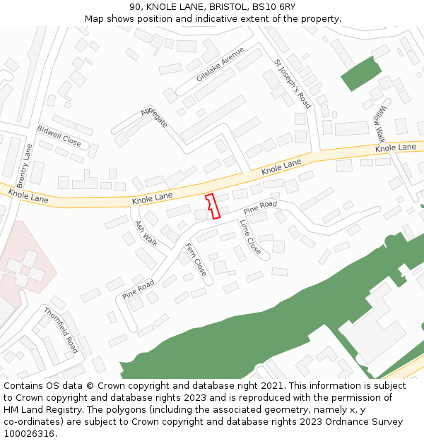 90, KNOLE LANE, BRISTOL, BS10 6RY: Location map and indicative extent of plot