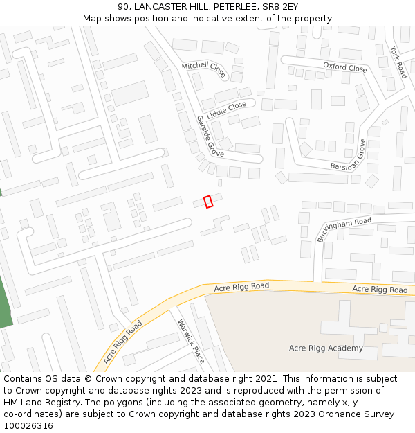 90, LANCASTER HILL, PETERLEE, SR8 2EY: Location map and indicative extent of plot