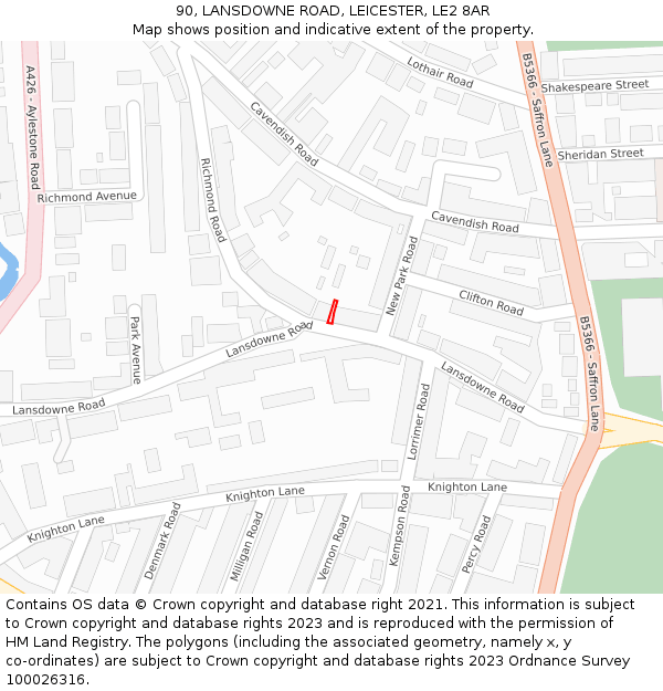 90, LANSDOWNE ROAD, LEICESTER, LE2 8AR: Location map and indicative extent of plot
