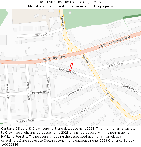 90, LESBOURNE ROAD, REIGATE, RH2 7JX: Location map and indicative extent of plot