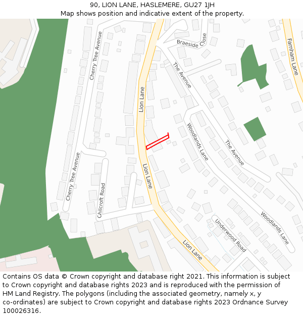 90, LION LANE, HASLEMERE, GU27 1JH: Location map and indicative extent of plot