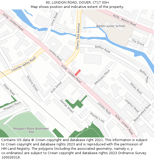 90, LONDON ROAD, DOVER, CT17 0SH: Location map and indicative extent of plot