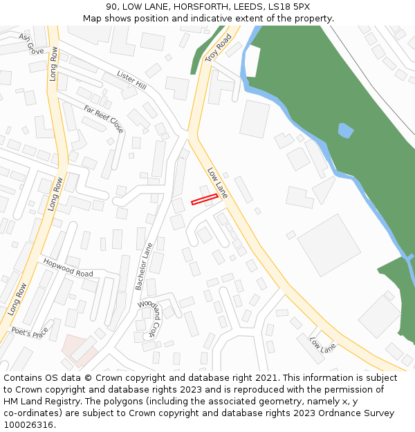 90, LOW LANE, HORSFORTH, LEEDS, LS18 5PX: Location map and indicative extent of plot