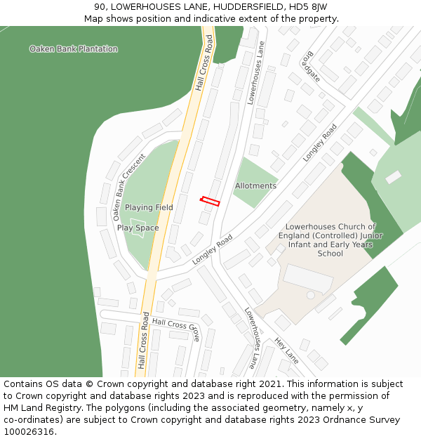 90, LOWERHOUSES LANE, HUDDERSFIELD, HD5 8JW: Location map and indicative extent of plot