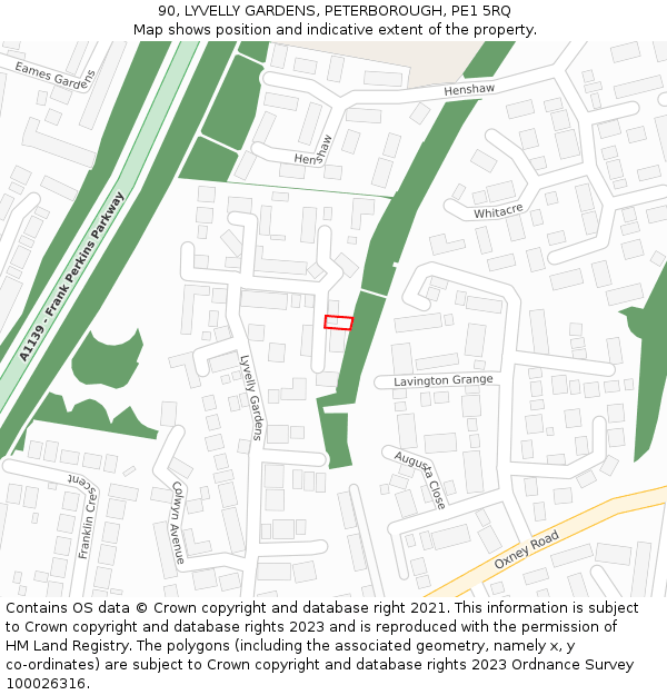 90, LYVELLY GARDENS, PETERBOROUGH, PE1 5RQ: Location map and indicative extent of plot