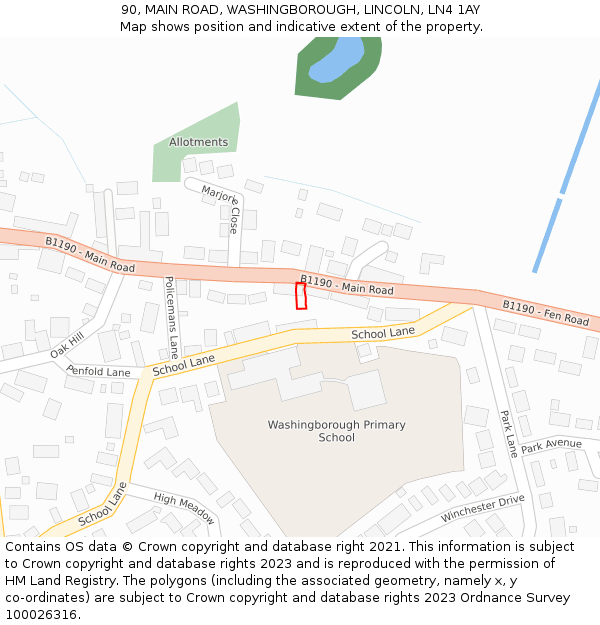 90, MAIN ROAD, WASHINGBOROUGH, LINCOLN, LN4 1AY: Location map and indicative extent of plot