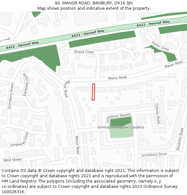 90, MANOR ROAD, BANBURY, OX16 3JN: Location map and indicative extent of plot
