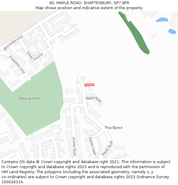 90, MAPLE ROAD, SHAFTESBURY, SP7 8FR: Location map and indicative extent of plot