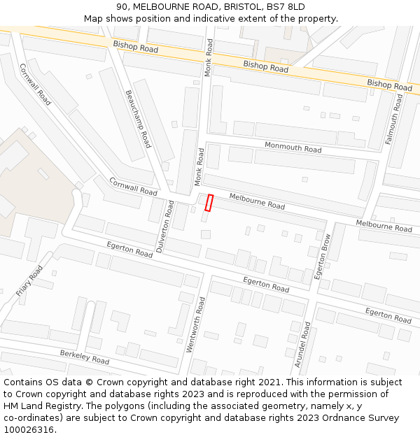 90, MELBOURNE ROAD, BRISTOL, BS7 8LD: Location map and indicative extent of plot