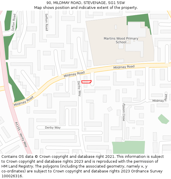 90, MILDMAY ROAD, STEVENAGE, SG1 5SW: Location map and indicative extent of plot
