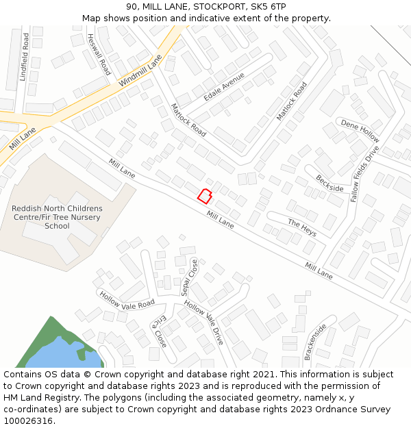 90, MILL LANE, STOCKPORT, SK5 6TP: Location map and indicative extent of plot