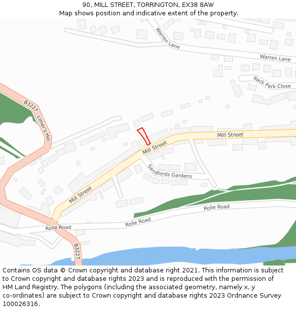 90, MILL STREET, TORRINGTON, EX38 8AW: Location map and indicative extent of plot