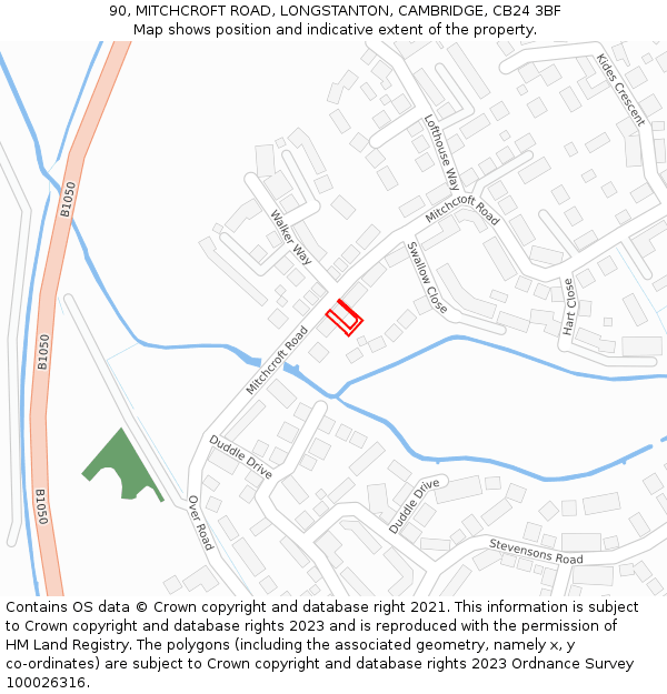 90, MITCHCROFT ROAD, LONGSTANTON, CAMBRIDGE, CB24 3BF: Location map and indicative extent of plot
